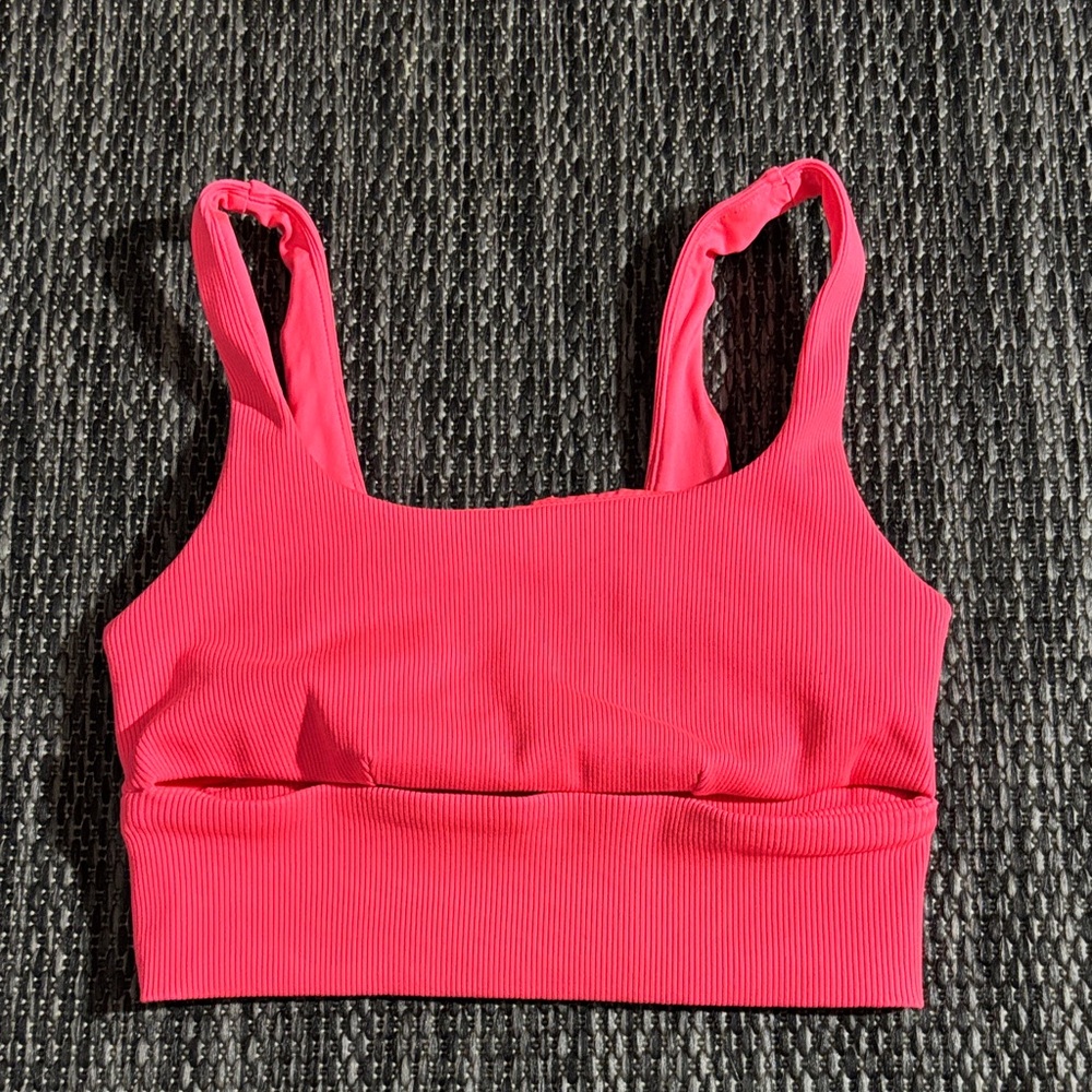 Alo Yoga Slit Bra Ribbed Fluorescent Neon Pink Size Small